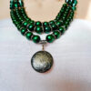 Green color One off Handmade Statement Fashion Necklace and Earrings Set with Silver Pendant