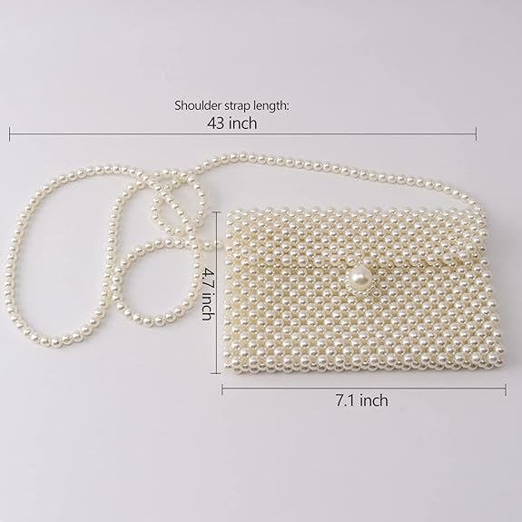 FUNDI White Pearl Purse Shoulder Bag for Women Purse Pearl Beaded Clutch Bag Crossbody Beaded Clutch Evening Bag for Prom Party Wedding Date