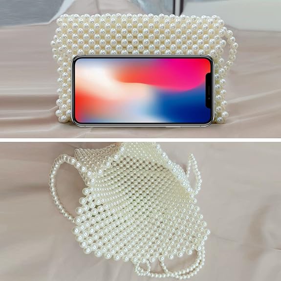 Pearl Purse for Women,Beaded Purse Pearl Bag,Pearl Clutch Purse for Women Party