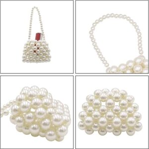 SELENA Mini White Pearl Purse Handbag Vintage Pearl Satchel Shoulder Bag Pearl Beaded Clutch Evening Bag for Women