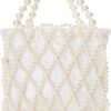 BABEYOND Women Pearl Clutch Purse - Bucket Beaded Bridal Evening Bag Formal Reticulated Bag with Inner Bag for Party Wedding
