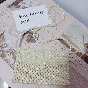 FUNDI White Pearl Purse Shoulder Bag for Women Purse Pearl Beaded Clutch Bag Crossbody Beaded Clutch Evening Bag for Prom Party Wedding Date