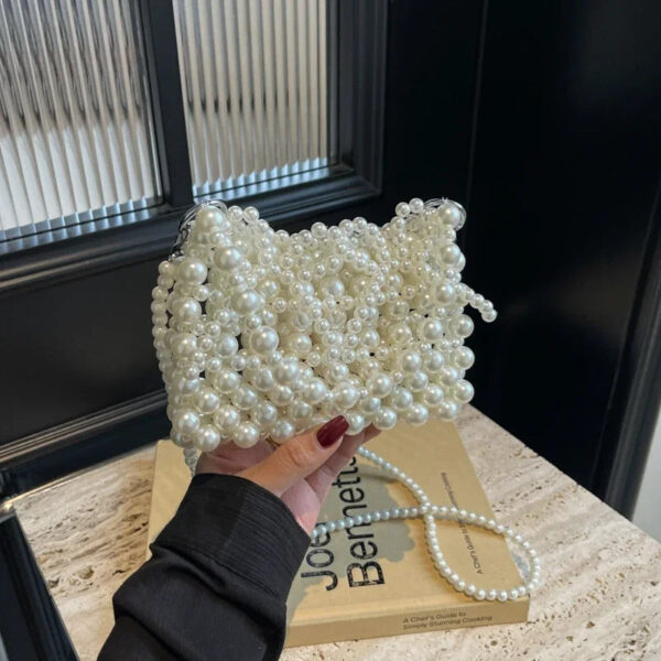 Elegant Pearl And Crystal Beaded Evening Bag