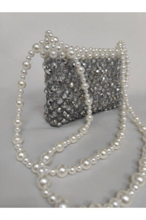 Semi-Silver Pearl Bead Bag for Evening and Bridal